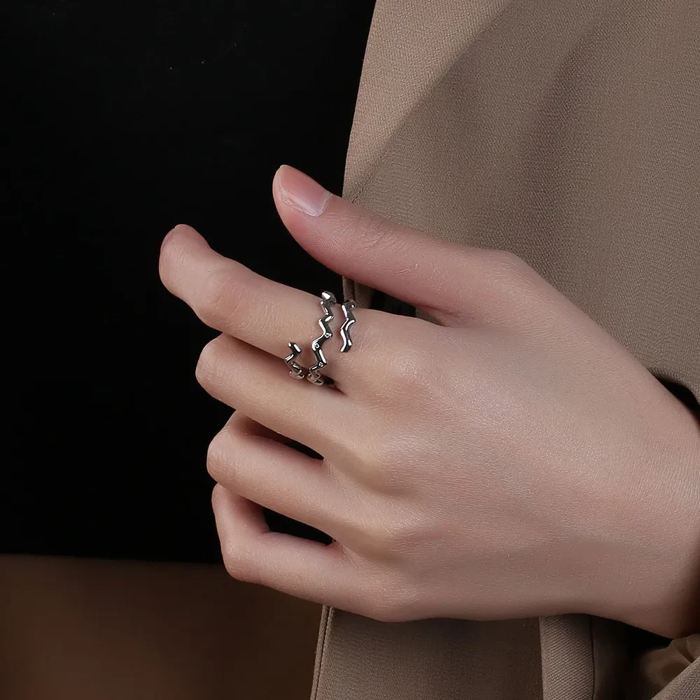 Cross Tidal Cool Female Opening Adjustable White Stone Ring