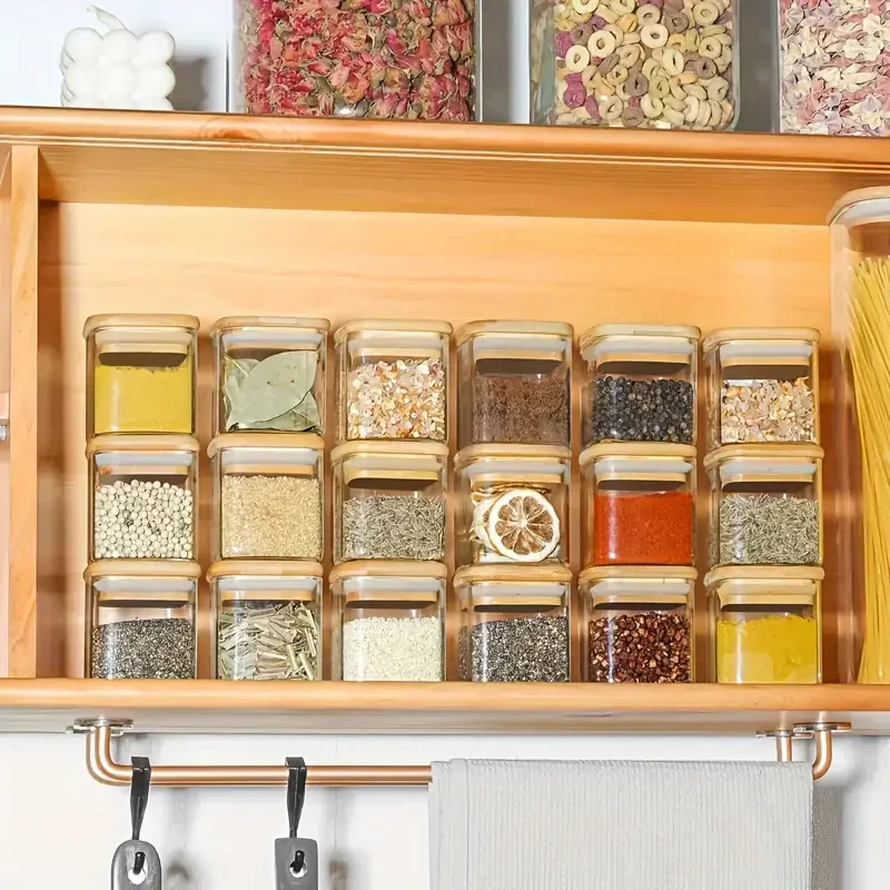 Set of 12 Glass Storage Jars with Bamboo Lids, 5.3 oz