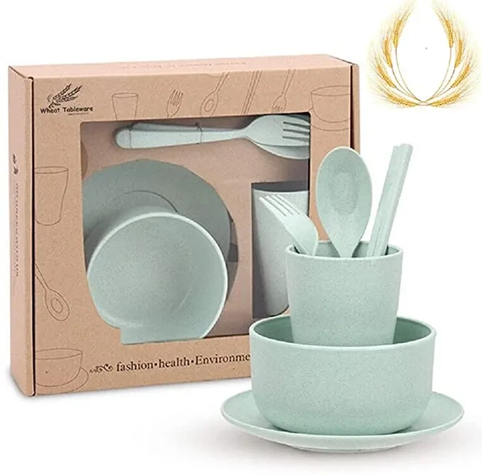 Biodegradable Children's Tableware Bowl, Cup, Dish, Chopsticks and Spoon Set