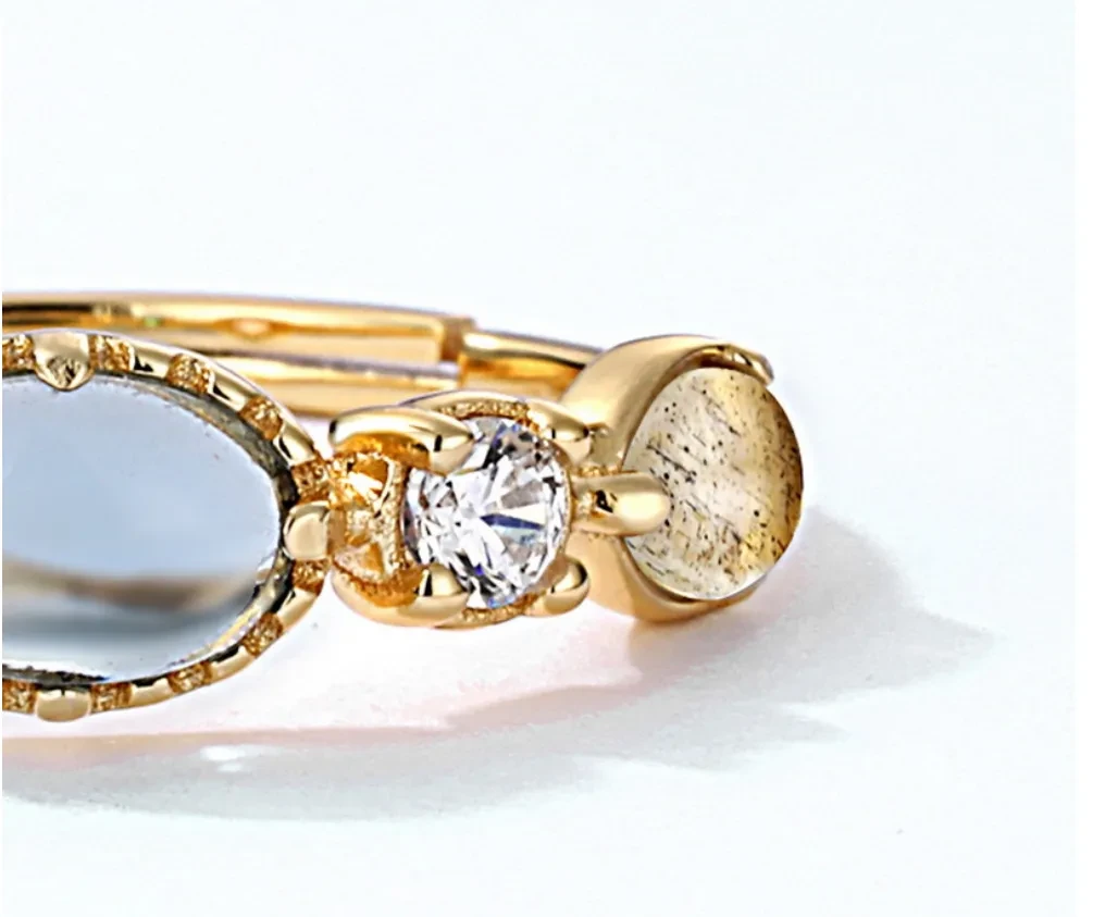 S925 Silver Plated Color Zirconium Rainbow Wish Stone ring Female