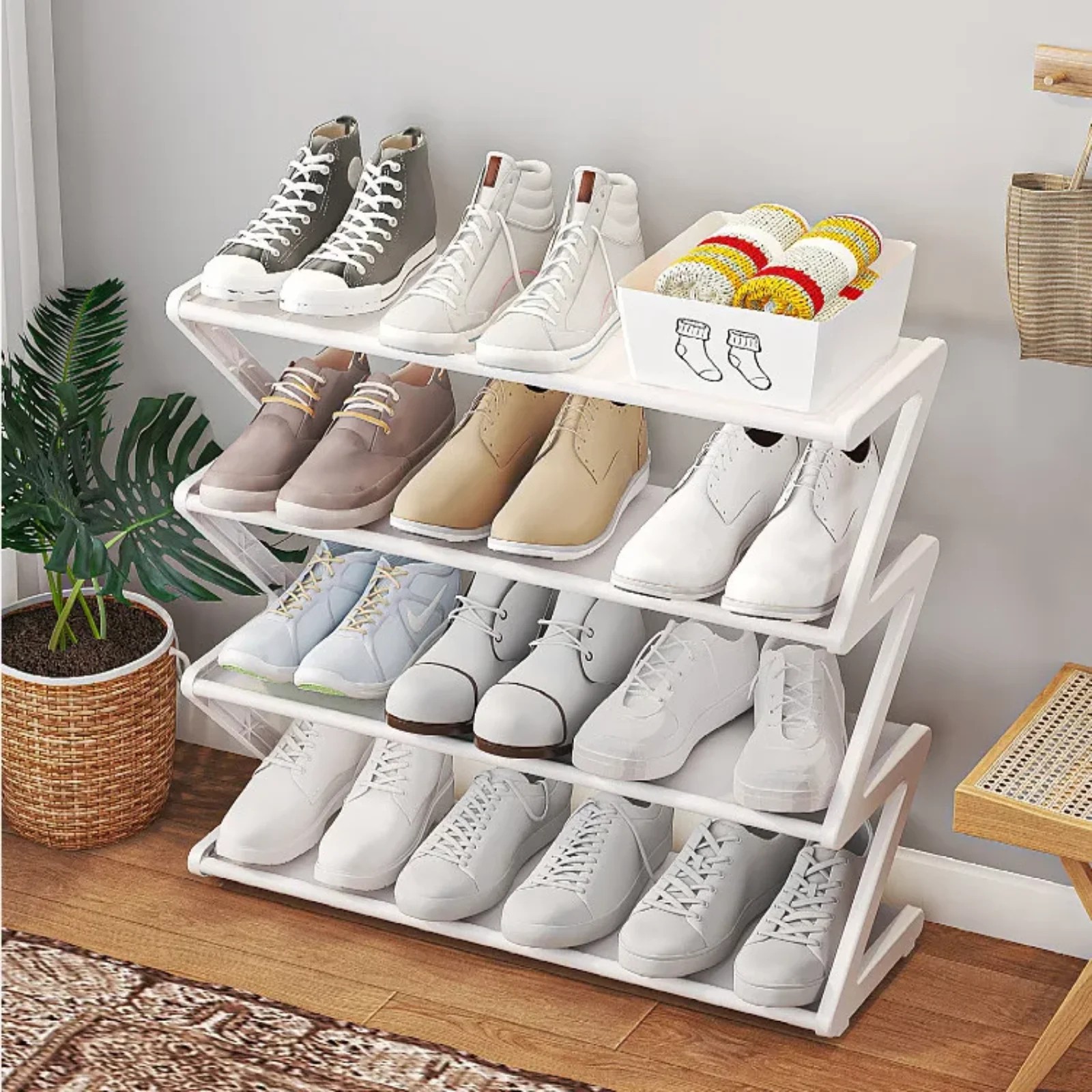 Simple Z-Shaped Fabric Dust-Proof Shoe Rack