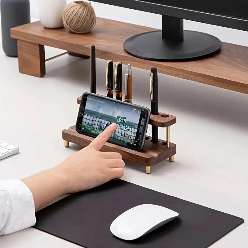 Multifunctional Walnut Wood Pen Holder
