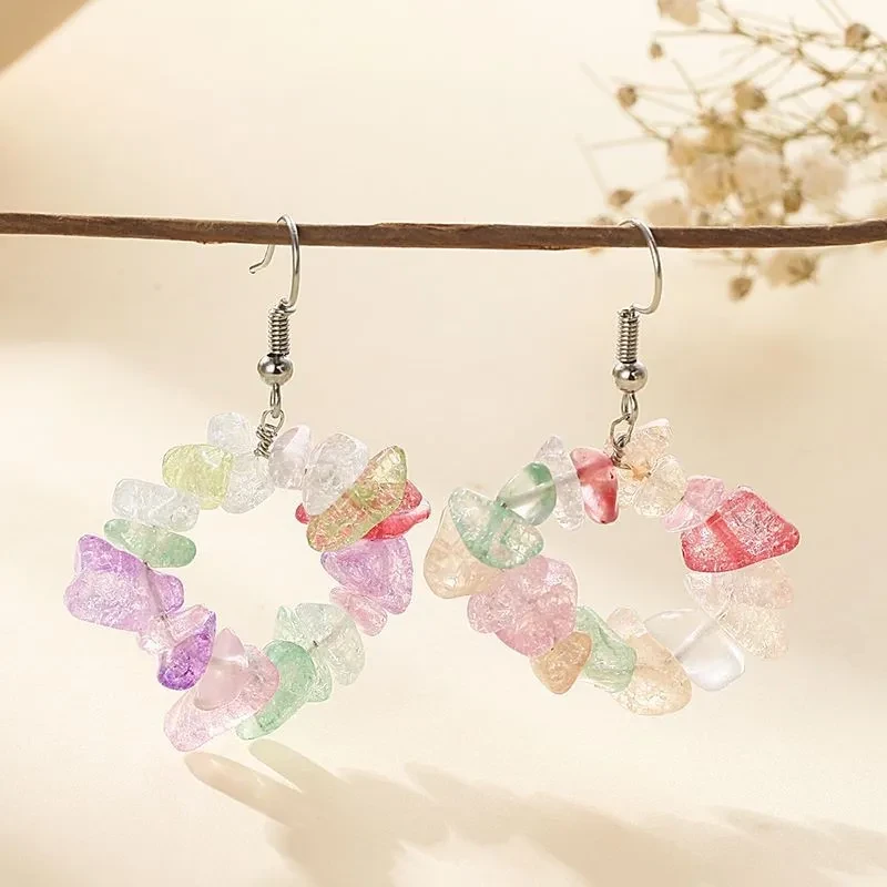 Crystal Earrings, Simple Multicolor Crushed Stone Earrings, Women's Accessories, Ear Hooks