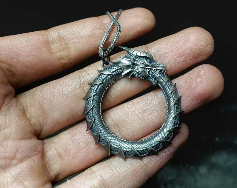 Ouroboros Pendant Necklace Men's Metal Dragon Pendant