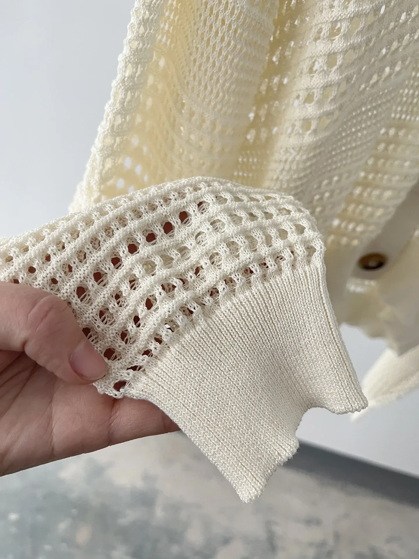 White Dignified Hollow Cardigan Outer Wear Sweater