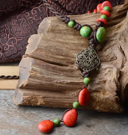 Handwoven cedar pendant accessories sweater chain