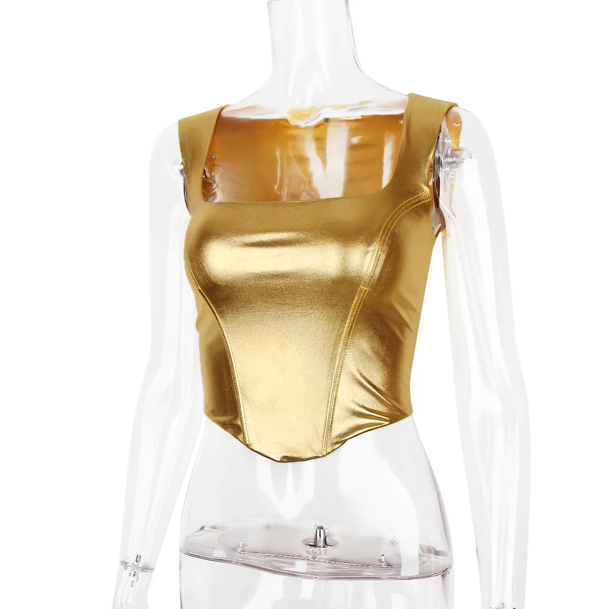 Women's Gold Spaghetti-strap Slim Fishbone Short Top