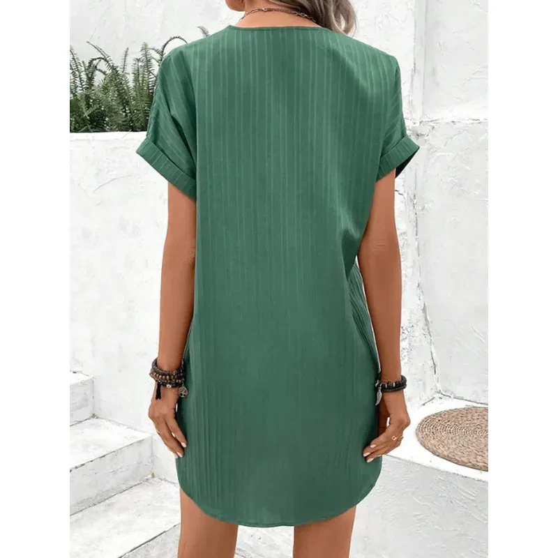 Fashion V-neck Short-sleeved Dress Womens Clothing