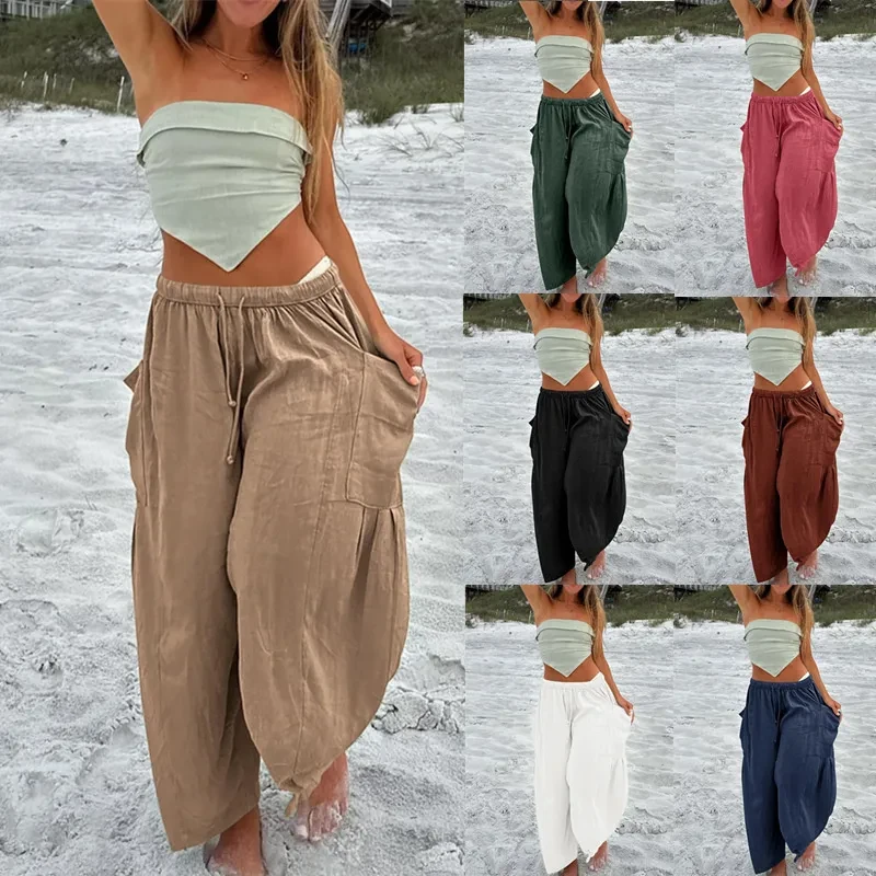 Fashion Wide Leg Pants Summer Loose Elastic High Waist Pleated Trousers