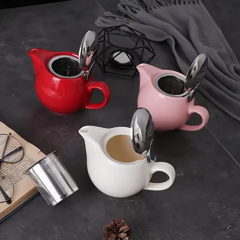 6 Colors 350ml Ceramic Teapot with Stainless Steel Lid & Extra-Fine Infuser