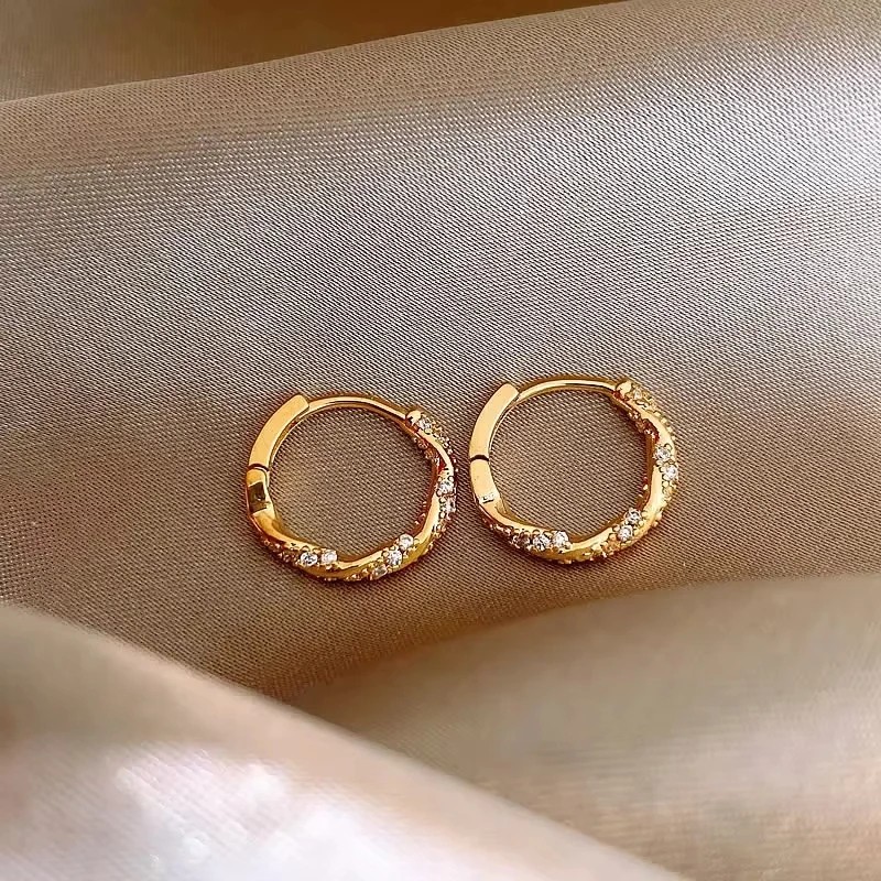 FTCY Simple Luxury Zircon Metal Hoop Earrings