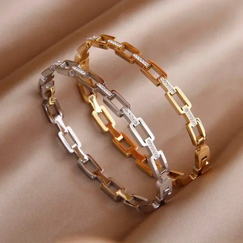 Classic Stainless Steel Hollow Geometric Charm Bracelet