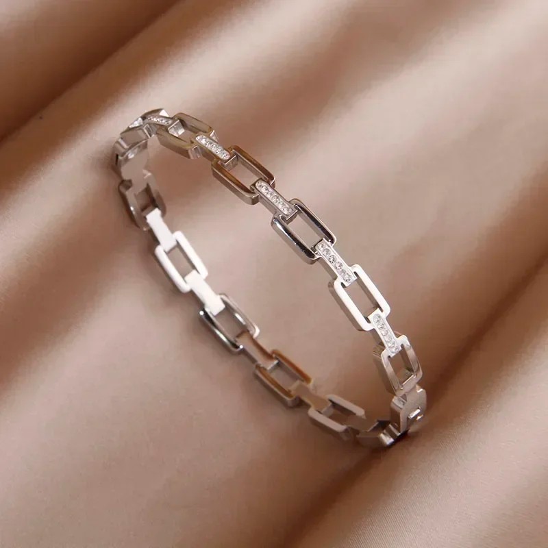 Classic Stainless Steel Hollow Geometric Charm Bracelet