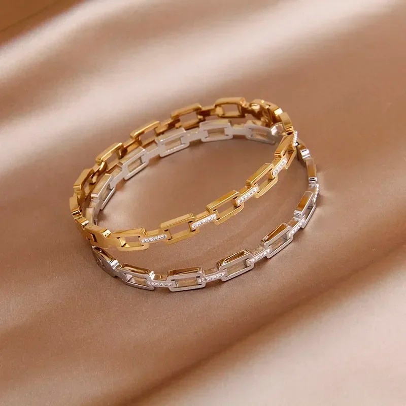 Classic Stainless Steel Hollow Geometric Charm Bracelet