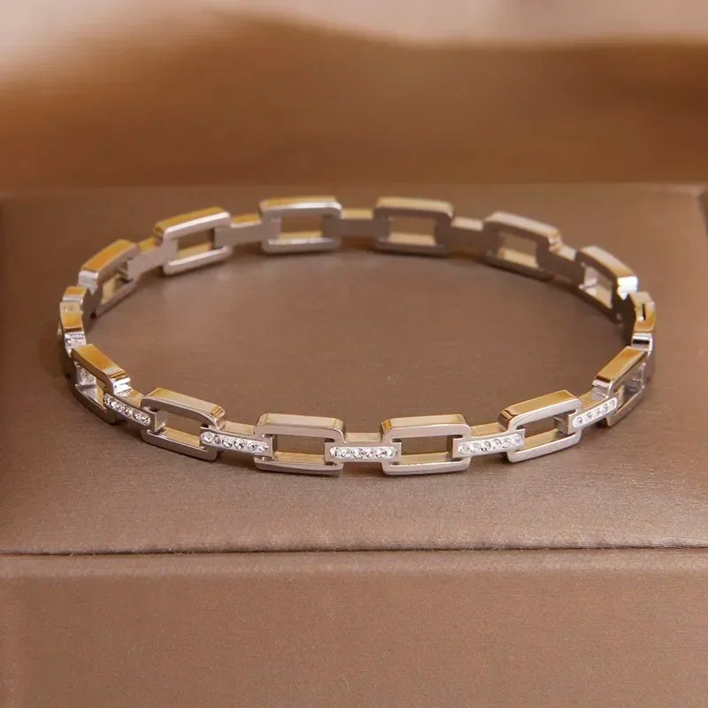 Classic Stainless Steel Hollow Geometric Charm Bracelet