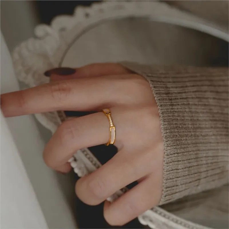 ANENJERY 316L Stainless Steel Zircon Shell Ring for Women