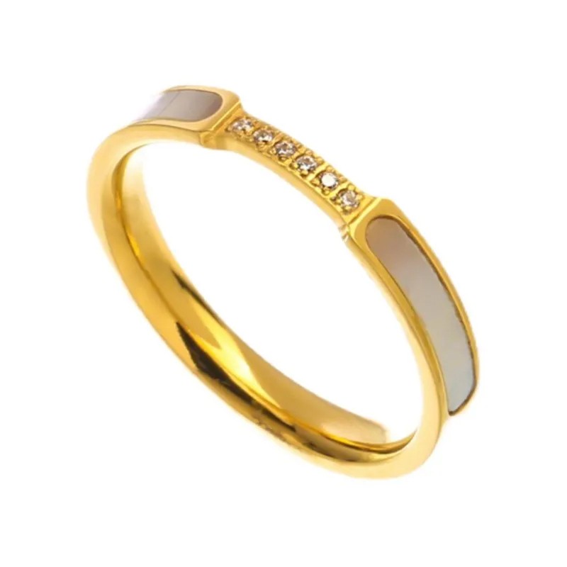 ANENJERY 316L Stainless Steel Zircon Shell Ring for Women