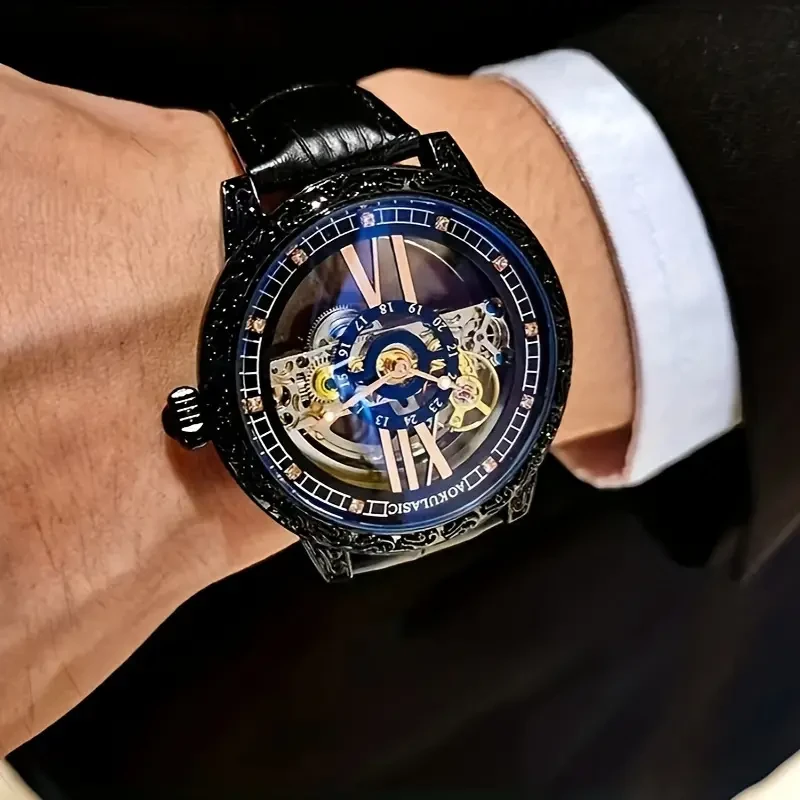 Cool Men's Mechanical Watch Double-sided Hollow Design