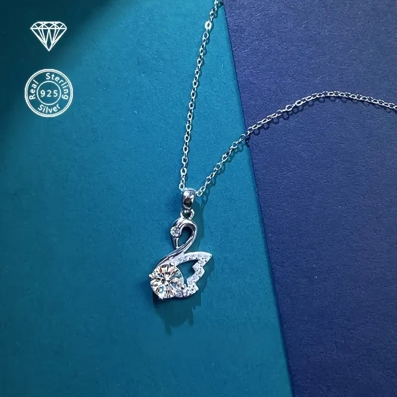 White Moissanite Swan Pendant Necklace