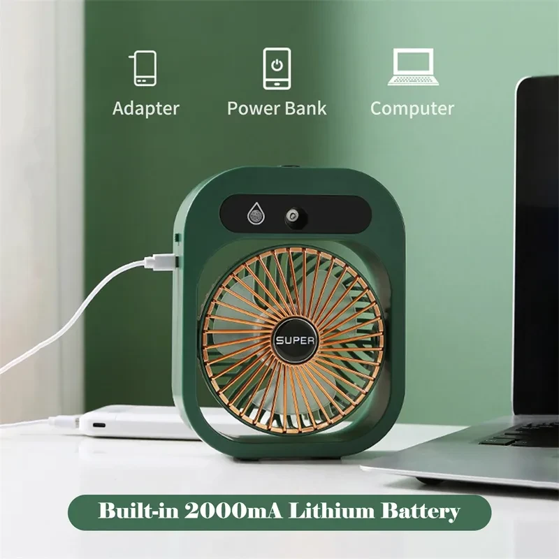 Air Conditioning Fan Desk Misting Fan Air Cooler Cooling USB Rechargeable Humidifier Portable Spray Fan With 3 Wind Speeds