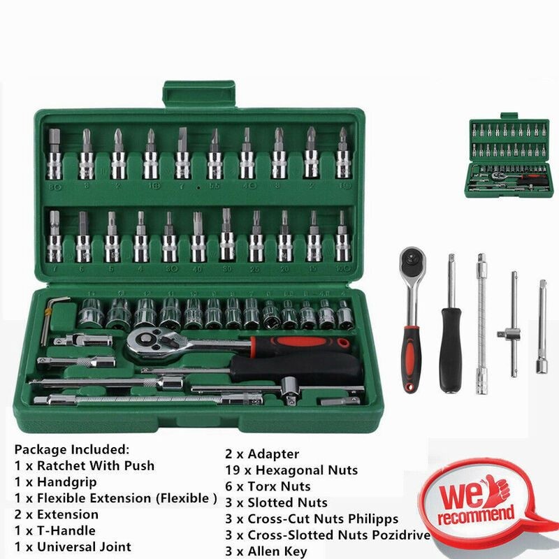 46pcs Ratchet Metric Socket Wrench Set