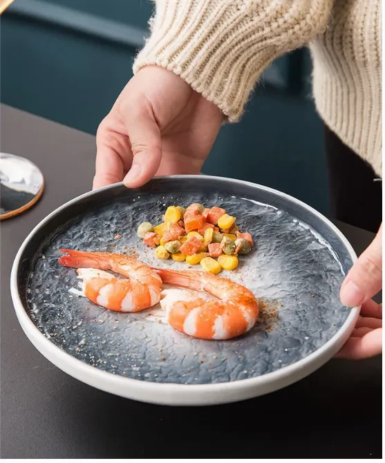 Nordic Net Red Ceramic Steak Round Flat Plate Home Creative Dish Plate