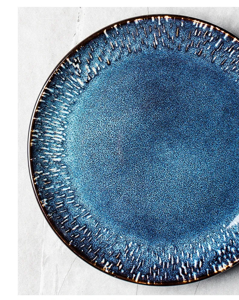 Home Blue Creative Ceramic Dish Round Plate