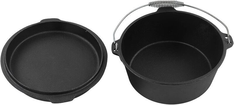 2 in 1 Cast Iron Dutch Oven Camping Pot Frying Pan Skillet Set