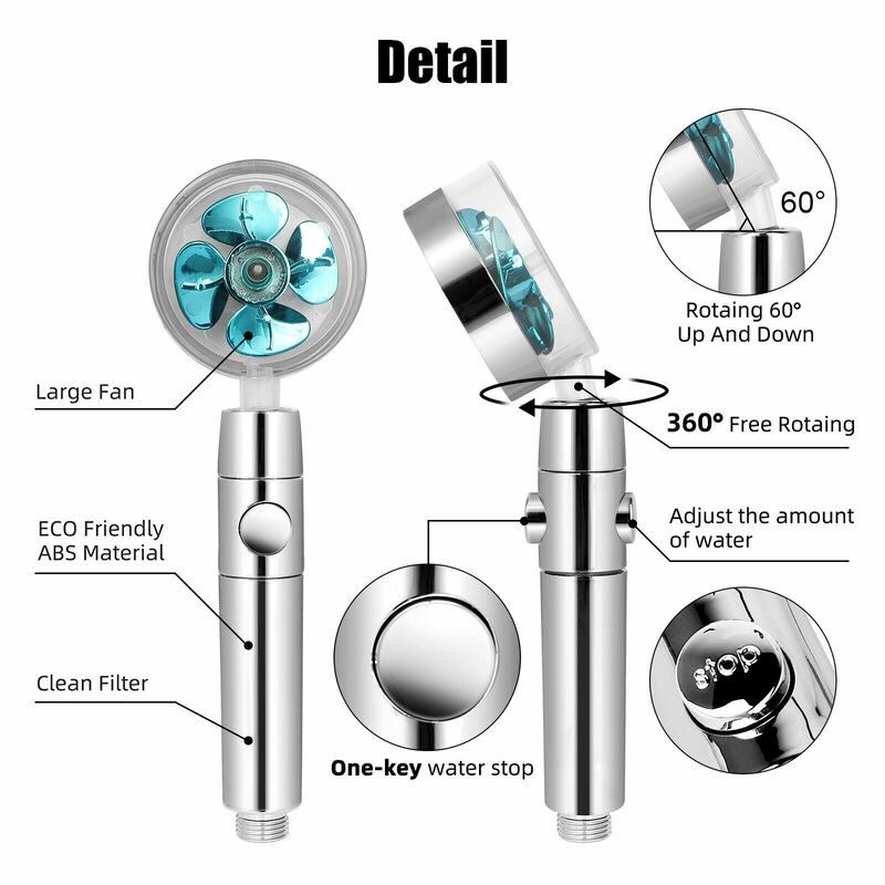 Shower Head Jet Spinning High Pressure Blue