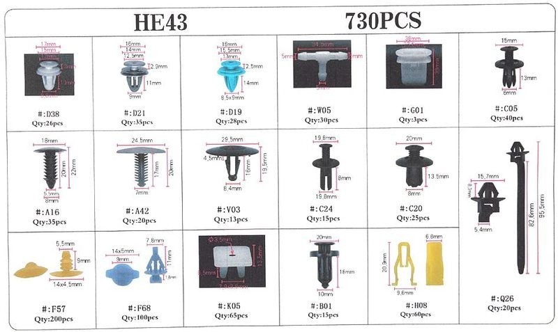 730pcs Car Body Plastic Push Pin Rivet Fasteners Clips Trim Moulding Kit