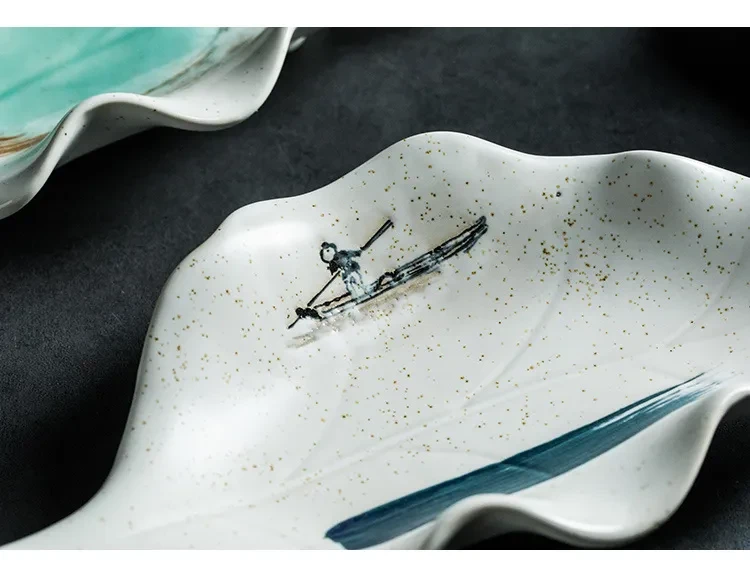 Creative Leaf Shaped Hand Painted Rough Ceramic Plate
