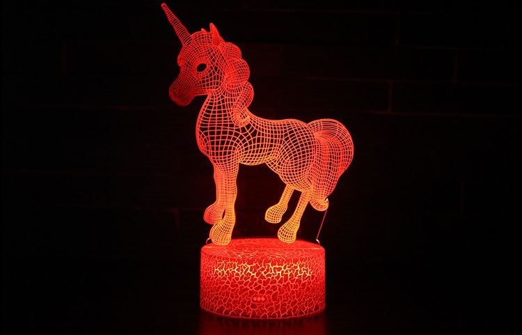 Unicorn 3D Night Lamp LED Light, Power By USB, 7 Changeable colors