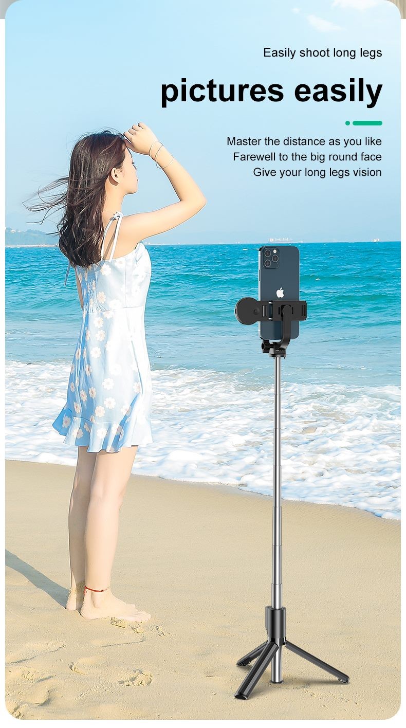 Selfie Stick with Light, Bluetooth Button.