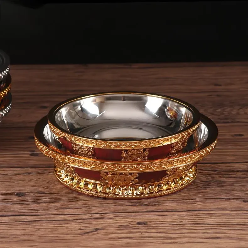 Tibetan Buddhist fruit tribute plate with stainless steel inner liner for Buddha