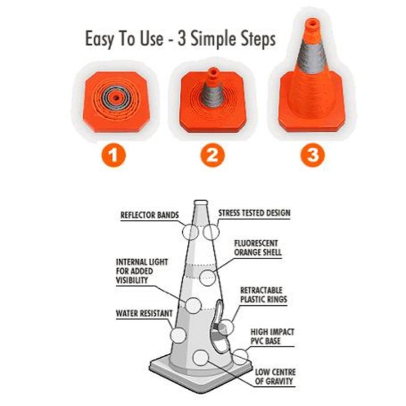 Traffic Cone Safety Cone Collapsible w Light