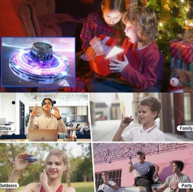 Flying Spinner, UFO Fingertip, Rechargeable Flying Gyroscope USB Toy, Red