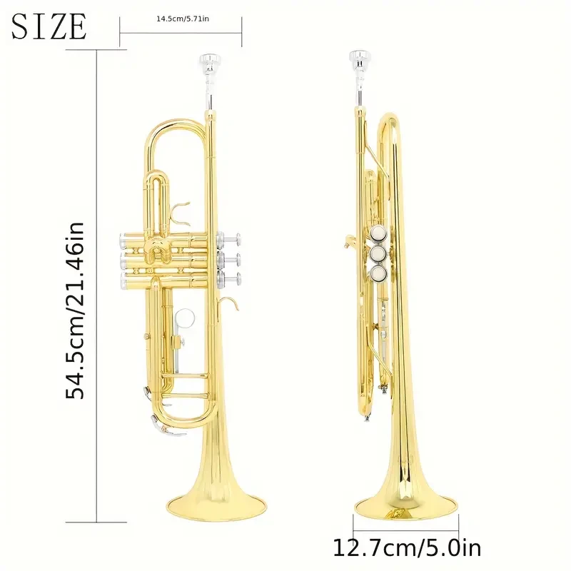 Mmbat Premium B-Flat Trumpet - Brass With Diamond Mouthpiece, Nickel-Plated Valves & Double Rod Support - Includes Case, Mouthpiece, Strap, Gloves & Cleaning Cloth