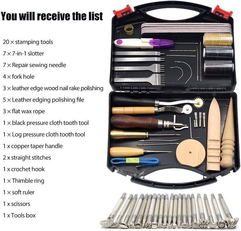59pcs Leather Repair Stitching Carving Sewing Working Craft Tools Kit