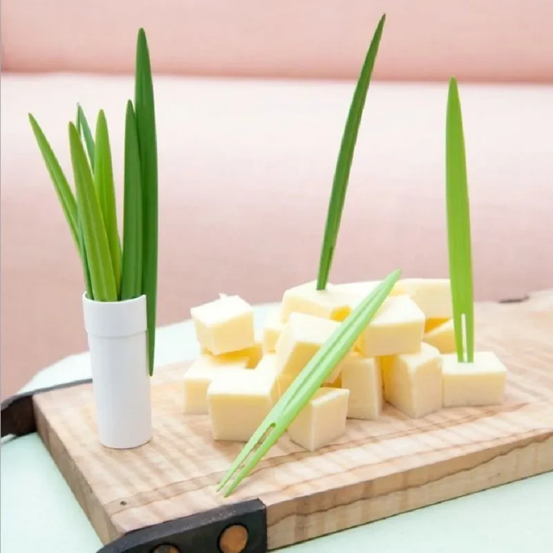 Bamboo Leaves Green Shape Fruit Fork