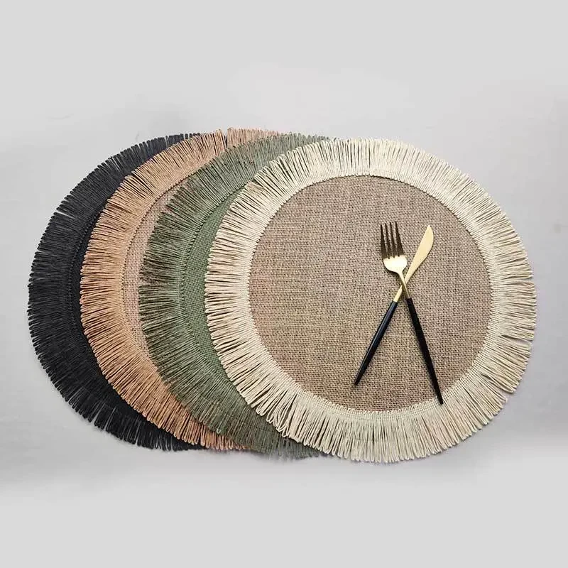 Christmas Simple Jute Placemat Heat Insulation Non-slip Mat