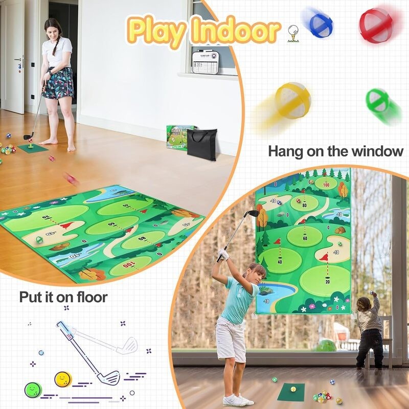 Mini Golf Game Set Golf Putting Chipping Hitting Mats 2