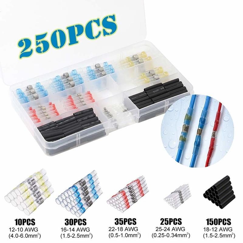 250pcs Solder Seal Sleeve Heat Shrink Butt Wire Connectors Terminals