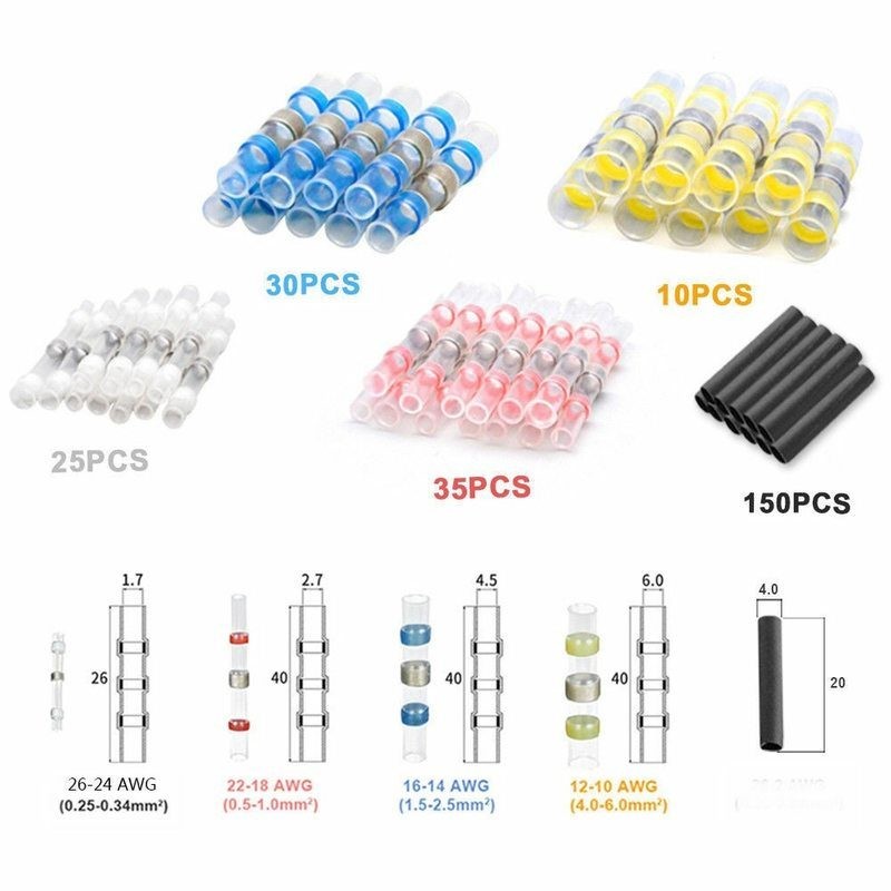 250pcs Solder Seal Sleeve Heat Shrink Butt Wire Connectors Terminals