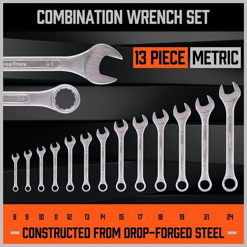 Duo Metric SAE Combination Spanner Wrench Set Extra Long