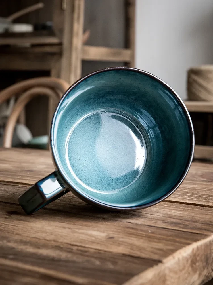 Retro Blue Ceramic Bowl Cup Large Cup