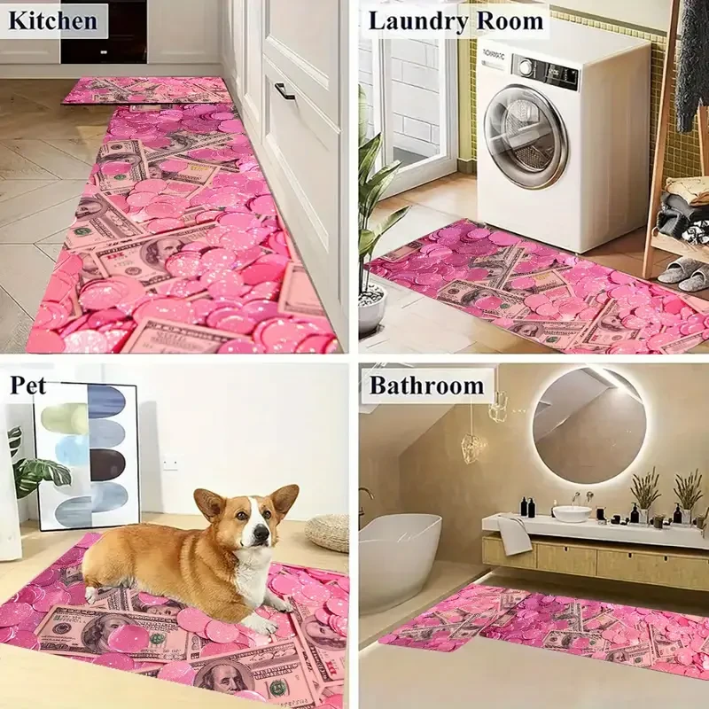Pink Dollar Theme Soft And Comfortable Floor Mat