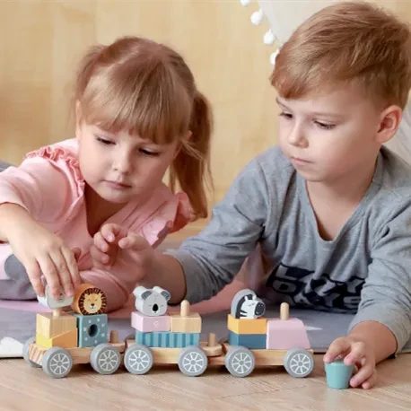 Building Blocks Assembled Toys Children's Wood Train Standing Building Blocks
