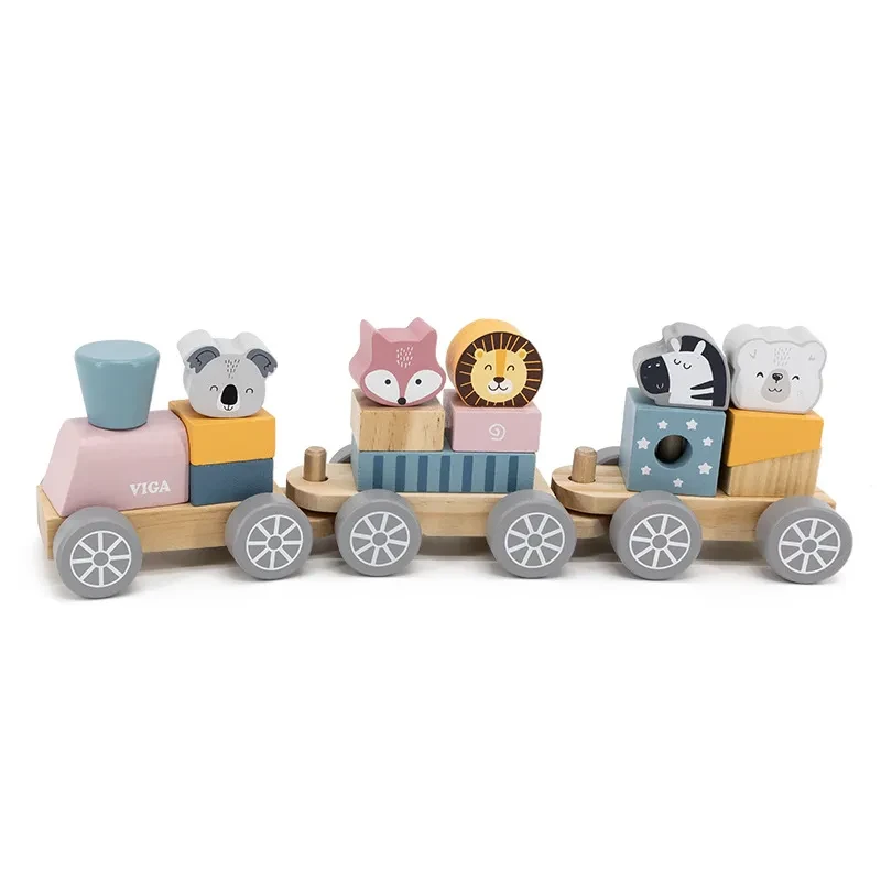 Building Blocks Assembled Toys Children's Wood Train Standing Building Blocks