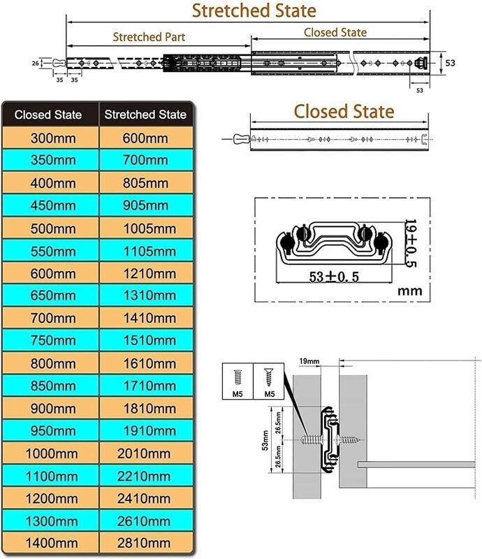 1100mm Drawer Slides Runner