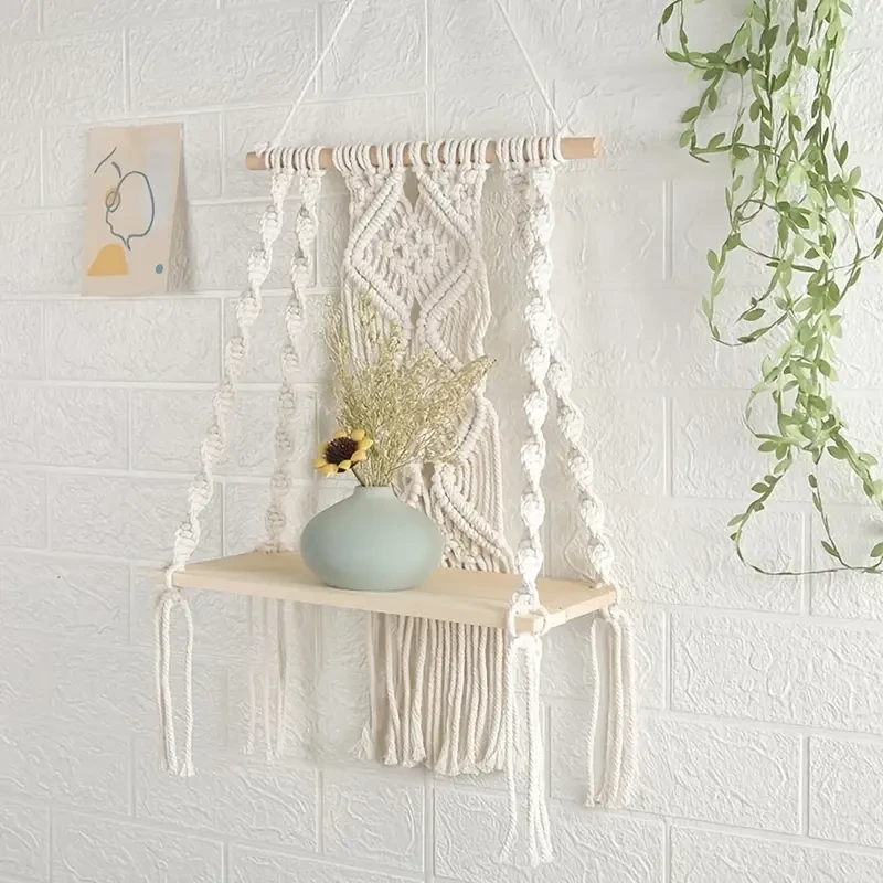 Boho Chic Macrame Wall Hanging Shelf